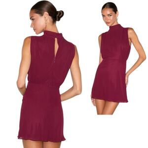 Lulus Classic Elegance burgundy chiffon sleeveless mock neck mini dress Size XS